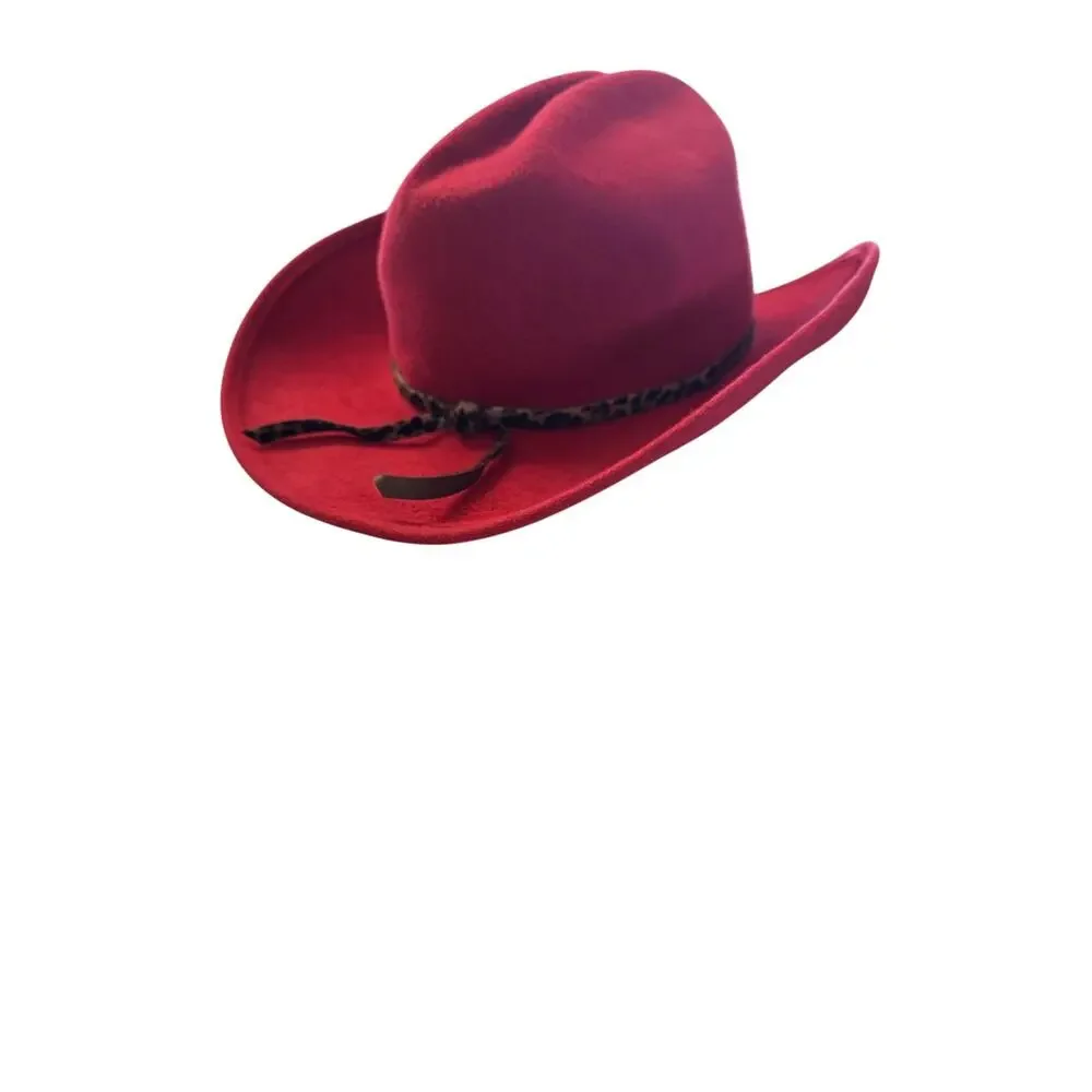 Eric Javits Wool RED LEOPARD PRINT BAND Felt Fedora Hat - Picture 2 of 6